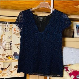 NWT St. John Navy Lace Deep V Top